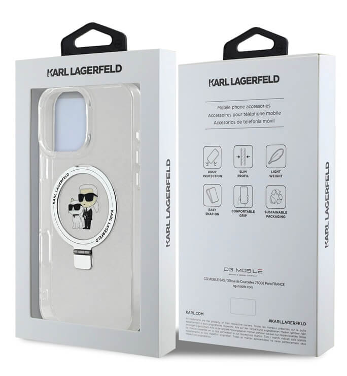 Magsafe Калъф с Поставка за iPhone 16 Pro, Karl Lagerfeld Ringstand Heads Case, Прозрачен (6)