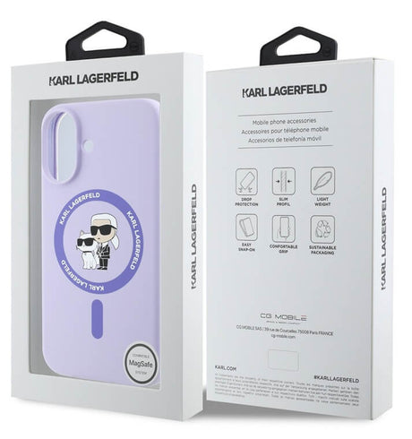 Magsafe Калъф за iPhone 16, Karl Lagerfeld Karl&Choupette Heads Ring Case, Лилав (6)