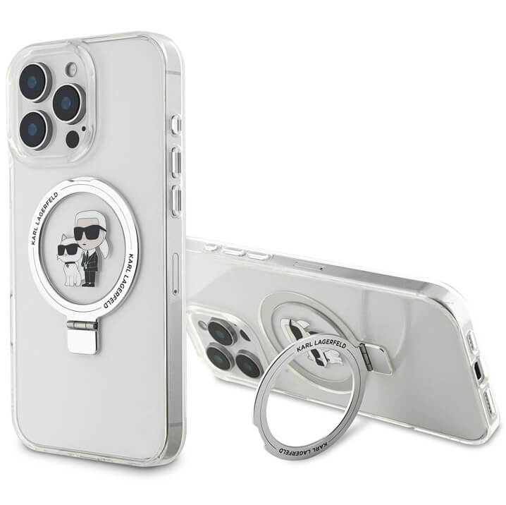 Magsafe Калъф с Поставка за iPhone 16 Pro, Karl Lagerfeld Ringstand Heads Case, Прозрачен