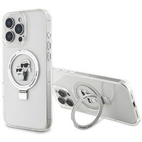 Magsafe Калъф с Поставка за iPhone 16 Pro, Karl Lagerfeld Ringstand Heads Case, Прозрачен