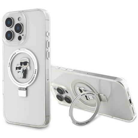 Magsafe Калъф с Поставка за iPhone 16 Pro Max, Karl Lagerfeld Ringstand Heads Case, Прозрачен