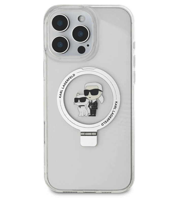 Magsafe Калъф с Поставка за iPhone 16 Pro Max, Karl Lagerfeld Ringstand Heads Case, Прозрачен (2)