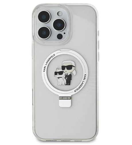 Magsafe Калъф с Поставка за iPhone 16 Pro, Karl Lagerfeld Ringstand Heads Case, Прозрачен (3)