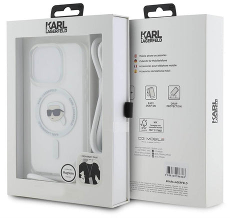 Magsafe Калъф с Връзка за iPhone 15 Pro, Karl Lagerfeld IML Crossbody Karl Head Case, Прозрачен (4)