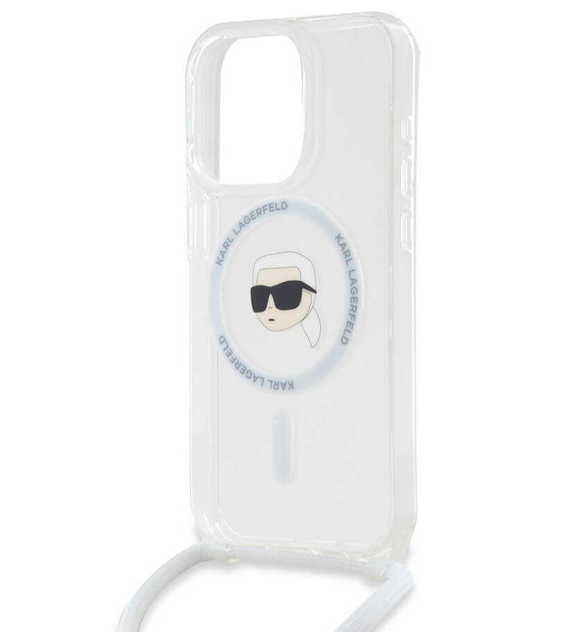 Magsafe Калъф с Връзка за iPhone 15 Pro, Karl Lagerfeld IML Crossbody Karl Head Case, Прозрачен (3)