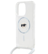 Magsafe Калъф с Връзка за iPhone 15 Pro, Karl Lagerfeld IML Crossbody Karl Head Case, Прозрачен (3)