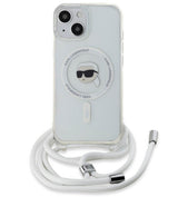 Magsafe Калъф с Връзка за iPhone 15, Karl Lagerfeld IML Crossbody Karl Head Case, Прозрачен