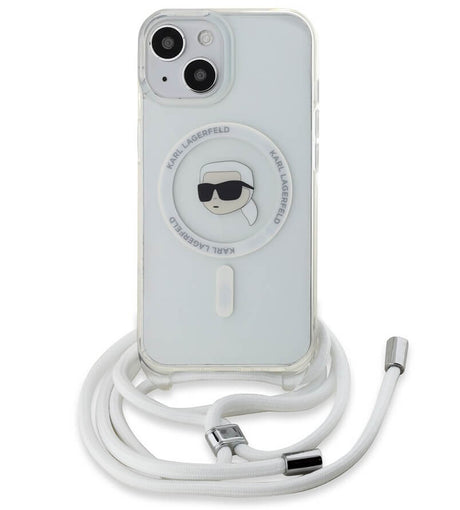 Magsafe Калъф с Връзка за iPhone 15, Karl Lagerfeld IML Crossbody Karl Head Case, Прозрачен