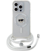 Magsafe Калъф с Връзка за iPhone 15 Pro, Karl Lagerfeld IML Crossbody Karl Head Case, Прозрачен