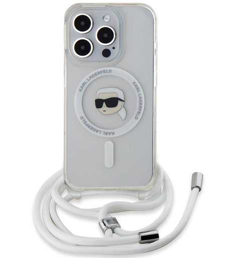 Magsafe Калъф с Връзка за iPhone 15 Pro, Karl Lagerfeld IML Crossbody Karl Head Case, Прозрачен