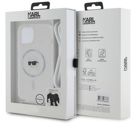 Magsafe Калъф с Връзка за iPhone 15, Karl Lagerfeld IML Crossbody Karl Head Case, Прозрачен (4)