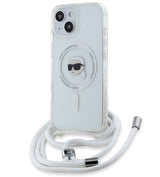 Magsafe Калъф с Връзка за iPhone 15, Karl Lagerfeld IML Crossbody Karl Head Case, Прозрачен (2)