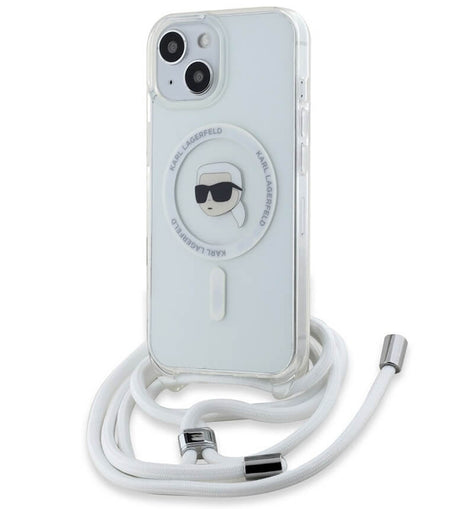 Magsafe Калъф с Връзка за iPhone 15, Karl Lagerfeld IML Crossbody Karl Head Case, Прозрачен (2)