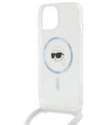 Magsafe Калъф с Връзка за iPhone 15, Karl Lagerfeld IML Crossbody Karl Head Case, Прозрачен (3)