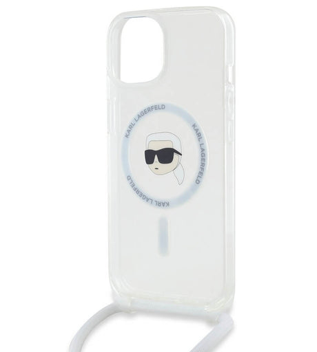 Magsafe Калъф с Връзка за iPhone 15, Karl Lagerfeld IML Crossbody Karl Head Case, Прозрачен (3)