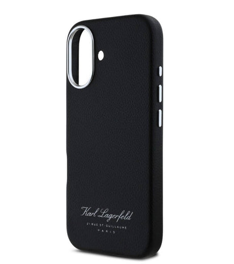 Кожен Калъф за iPhone 16, Karl Lagerfeld Grained PU Hotel RSG Case, Черен (4)