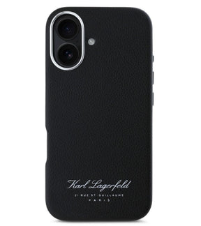 Кожен Калъф за iPhone 16, Karl Lagerfeld Grained PU Hotel RSG Case, Черен