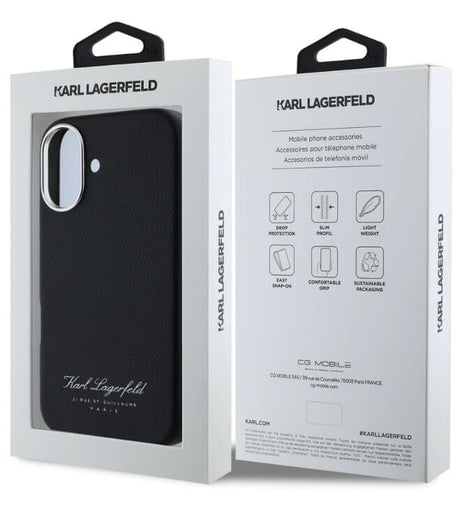 Кожен Калъф за iPhone 16, Karl Lagerfeld Grained PU Hotel RSG Case, Черен (5)
