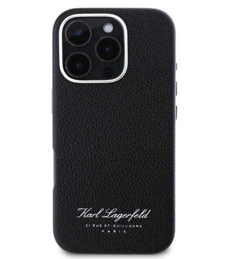 Кожен Калъф за iPhone 16 Pro, Karl Lagerfeld Grained PU Hotel RSG Case, Черен