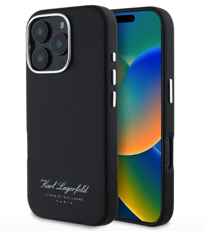 Кожен Калъф за iPhone 16 Pro, Karl Lagerfeld Grained PU Hotel RSG Case, Черен (3)