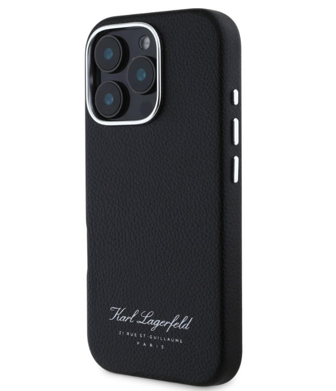 Кожен Калъф за iPhone 16 Pro, Karl Lagerfeld Grained PU Hotel RSG Case, Черен (2)