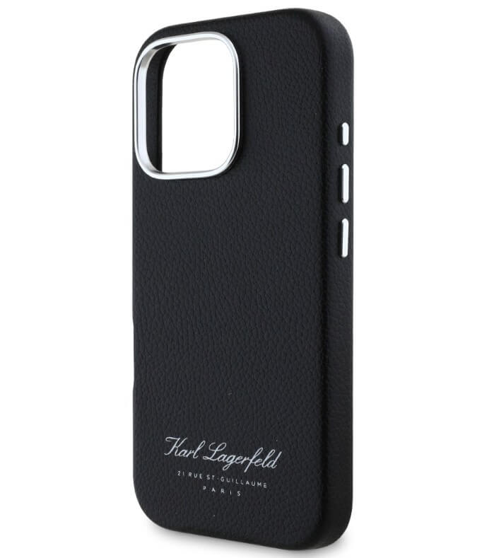 Кожен Калъф за iPhone 16 Pro Max, Karl Lagerfeld Grained PU Hotel RSG Case, Черен (4)