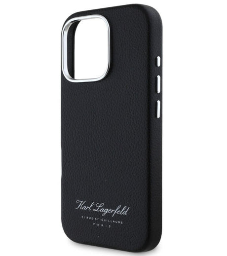 Кожен Калъф за iPhone 16 Pro Max, Karl Lagerfeld Grained PU Hotel RSG Case, Черен (4)