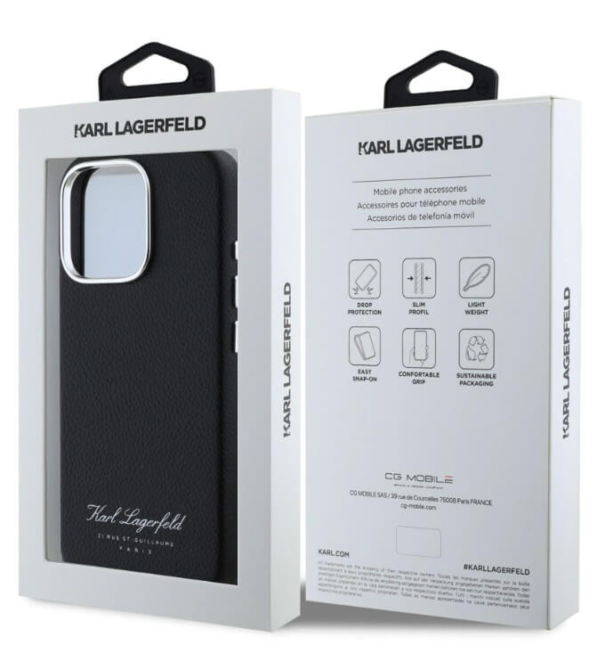 Кожен Калъф за iPhone 16 Pro Max, Karl Lagerfeld Grained PU Hotel RSG Case, Черен (5)