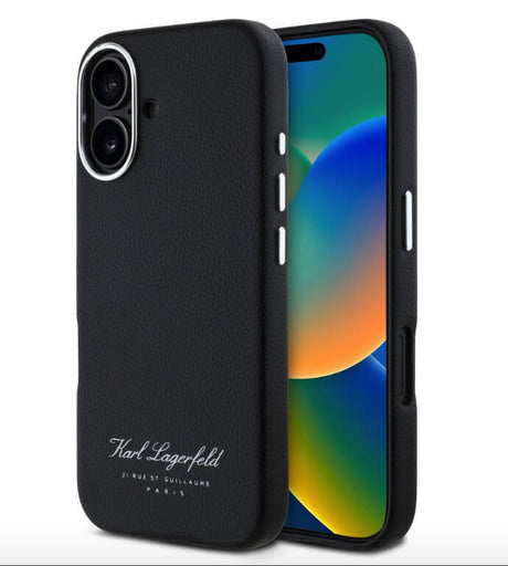 Кожен Калъф за iPhone 16, Karl Lagerfeld Grained PU Hotel RSG Case, Черен (3)
