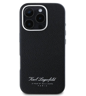 Кожен Калъф за iPhone 16 Pro Max, Karl Lagerfeld Grained PU Hotel RSG Case, Черен