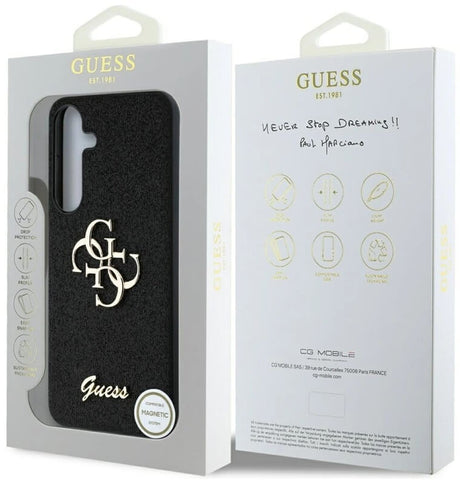 Калъф за Samsung S25, Guess Glitter 4G Metal Logo Case, Черен (5)