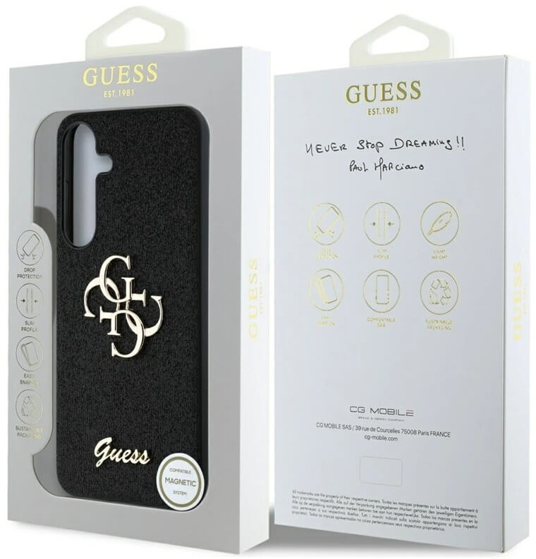 Калъф за Samsung S25 Plus, Guess Glitter 4G Metal Logo Case, Черен (5)