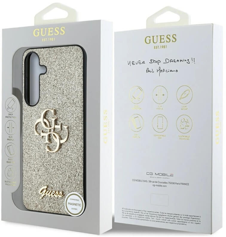 Калъф за Samsung S25 Plus, Guess Glitter 4G Metal Logo Case, Златист (6)