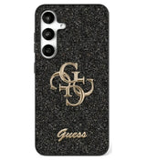 Калъф за Samsung S25, Guess Glitter 4G Metal Logo Case, Черен