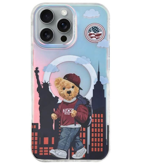 Magsafe Калъф за iPhone 16, Zuck Bear Darnell Frodted Laser New York Case, Бял