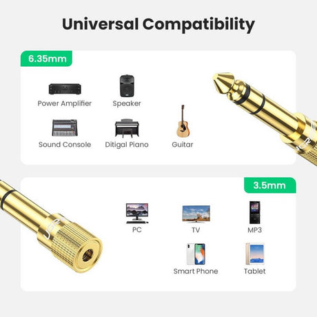 Аудио Преход, Ugreen Jack 3.5 Male to Aux 6.35 mm Female, Златист (2)