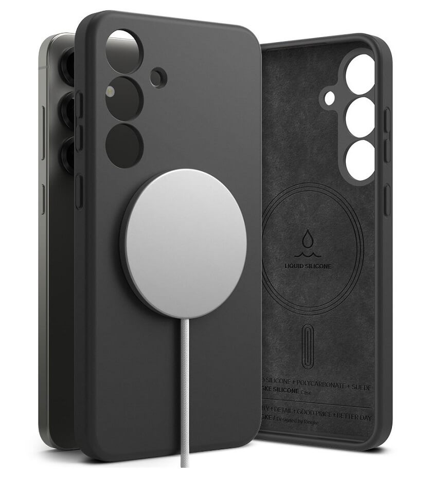 Magsafe Калъф за Samsung S25 Plus, Ringke Silicone Magnetic Case, Черен