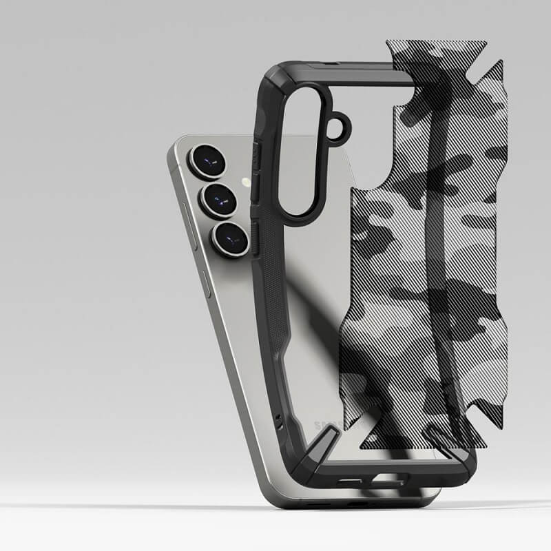 Противоударен Хибриден Калъф за Samsung S25, Ringke Fusion X Camouflage Case, Черен (5)