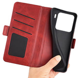 Кожен Калъф с Джобове за Xiaomi 15 Pro, Wallet Book Case, Червен (6)