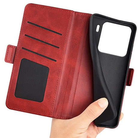 Кожен Калъф с Джобове за Xiaomi 15 Pro, Wallet Book Case, Червен (6)