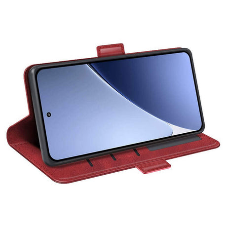 Кожен Калъф с Джобове за Xiaomi 15 Pro, Wallet Book Case, Червен (5)