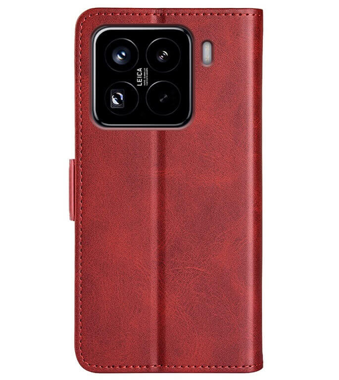 Кожен Калъф с Джобове за Xiaomi 15 Pro, Wallet Book Case, Червен (2)
