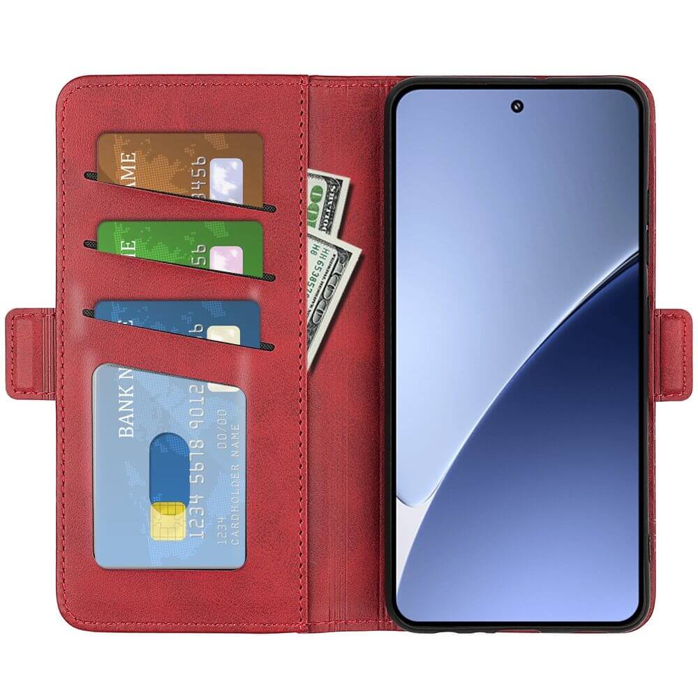 Кожен Калъф с Джобове за Xiaomi 15 Pro, Wallet Book Case, Червен (4)