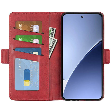 Кожен Калъф с Джобове за Xiaomi 15 Pro, Wallet Book Case, Червен (4)