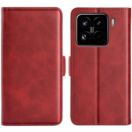 Кожен Калъф с Джобове за Xiaomi 15 Pro, Wallet Book Case, Червен (3)