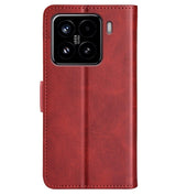 Кожен Калъф с Джобове за Xiaomi 15, Wallet Book Case, Червен (2)