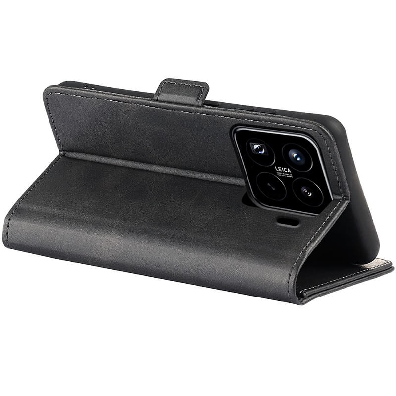 Кожен Калъф с Джобове за Xiaomi 15 Pro, Wallet Book Case, Черен (5)