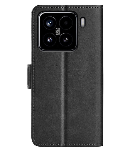 Кожен Калъф с Джобове за Xiaomi 15, Wallet Book Case, Черен (2)