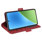 Кожен Калъф с Джобове за Xiaomi 15, Wallet Book Case, Червен (4)
