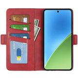 Кожен Калъф с Джобове за Xiaomi 15, Wallet Book Case, Червен (3)